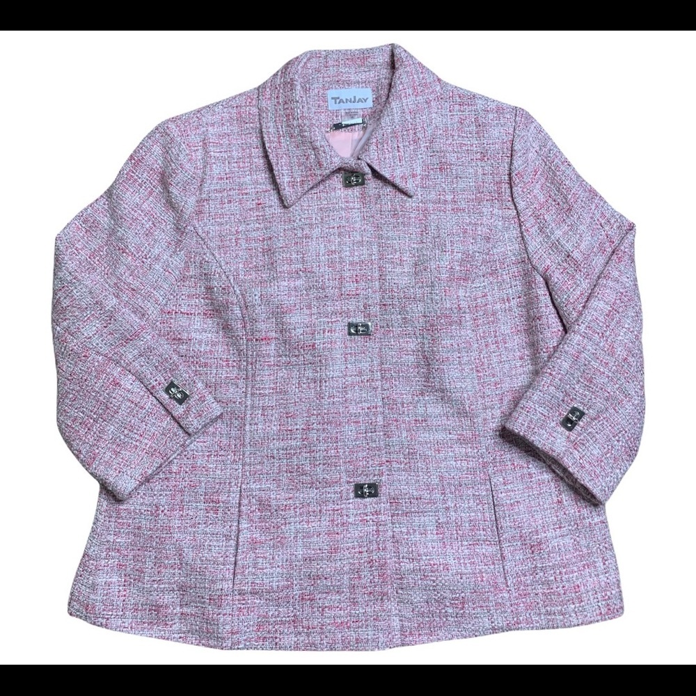 TANJAY Vintage 90s Tweed Jacket With Twist Clasp Button Detail Pink Size 16